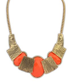 Fashion Necklace for Women in Antique Gold Look and Orange Stones-0