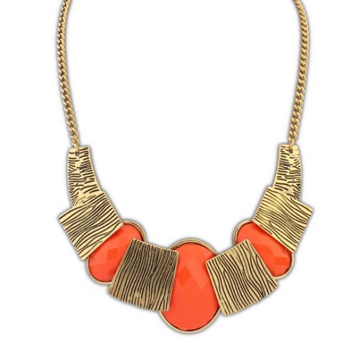 Fashion Necklace for Women in Antique Gold Look and Orange Stones-0