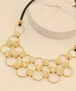 Beach Partyr Necklace in Golden Rings and Off-White Stone Arrangement-2738