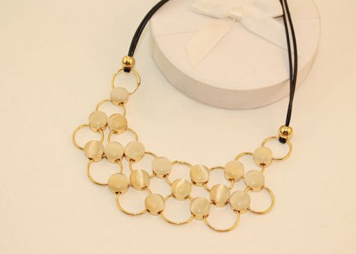 Beach Partyr Necklace in Golden Rings and Off-White Stone Arrangement-2738