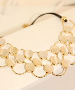 Beach Partyr Necklace in Golden Rings and Off-White Stone Arrangement-0