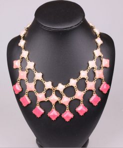 Uptown Fashion Necklace with Assortment of Peach, Salmon and Pink Stones-0