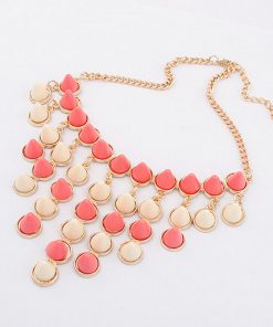 Posh Necklace Studded with Stones in Peach Orange and Off White Color for Ladies-0