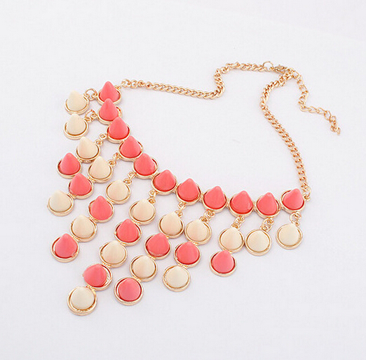 Posh Necklace Studded with Stones in Peach Orange and Off White Color for Ladies-0