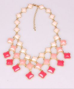 Uptown Fashion Necklace with Assortment of Peach, Salmon and Pink Stones-2722