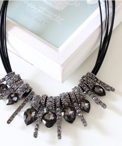 Glamorous Party Wear Necklace with Black Stones and Sparkling Grey Embellishments -0