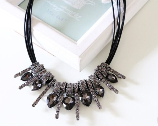 Glamorous Party Wear Necklace with Black Stones and Sparkling Grey Embellishments -0