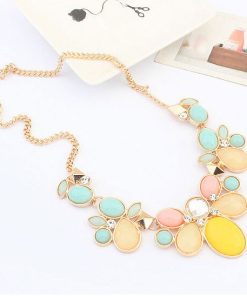 Boho Hippie Necklace with Peach, Turquoise and Yellow Stones and Beads -2730