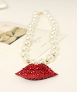 Fashion Necklace Jewelry with Red Lips Pendant with Pearl String-2728