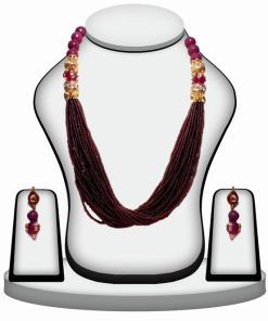 Buy Online Fashion Necklace Set in Purple Beads Stone with Kundan Work-0