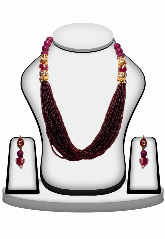 Buy Online Fashion Necklace Set in Purple Beads Stone with Kundan Work-0