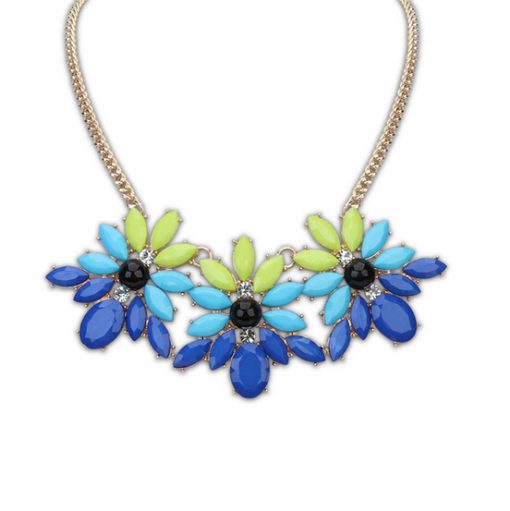 Party Wear Necklace in Floral Pendants in Green, Turquoise and Blue Stones-0