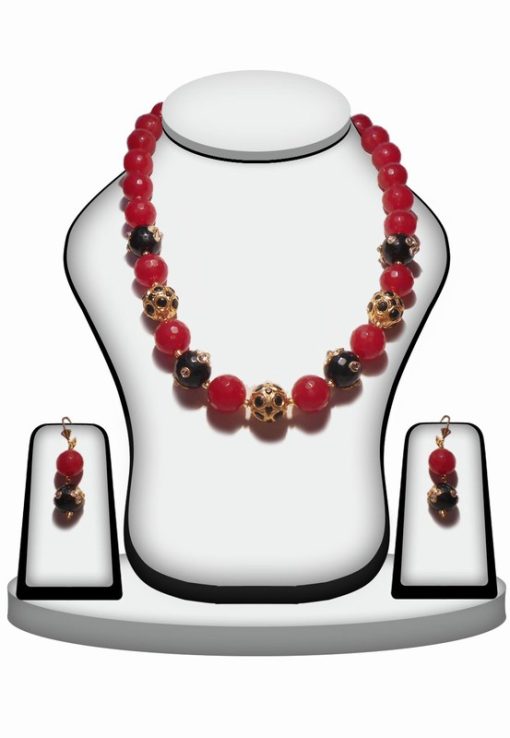 Buy Online Red and Green Stone Bridal Necklace Set With Designer Earrings-0