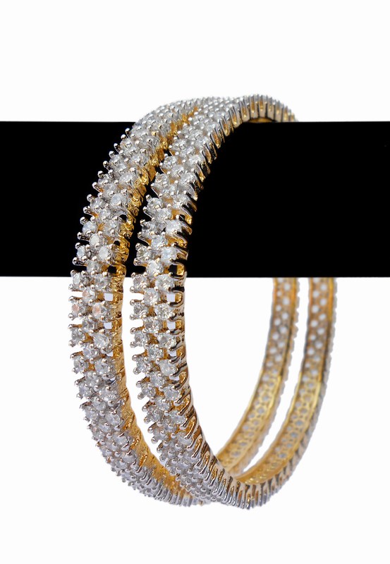 Royal Pair of White Stone Indian Fashion AD Bangles for Women-0
