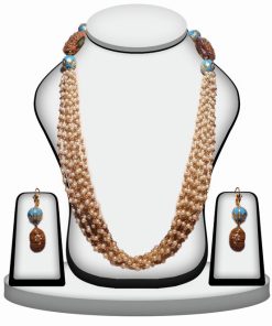 Party Wear Turquoise Necklace Set with Earrings and Beaded Stones -0