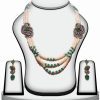 White and Green Fashionable Beaded Necklace Set with Brooch-0