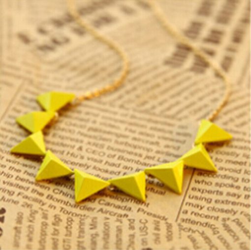 Yellow Triangle Shaped Beads Party Wear Necklace Jewelry From India -0