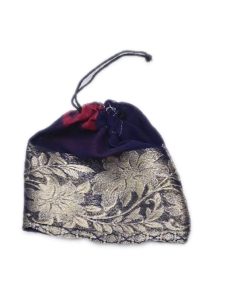 Buy Online Dark Blue Fancy Pouches With The Beautiful Flower Zari Print-0