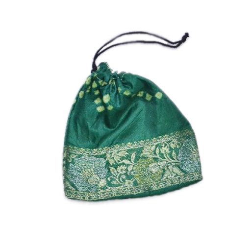 Designer Glossy Deep Green Hand Crafted Pouches With Floral Zari Patterns-0
