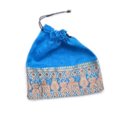 Buy Traditional Blue Hand Crafted Pouches With Embroidery Work-0