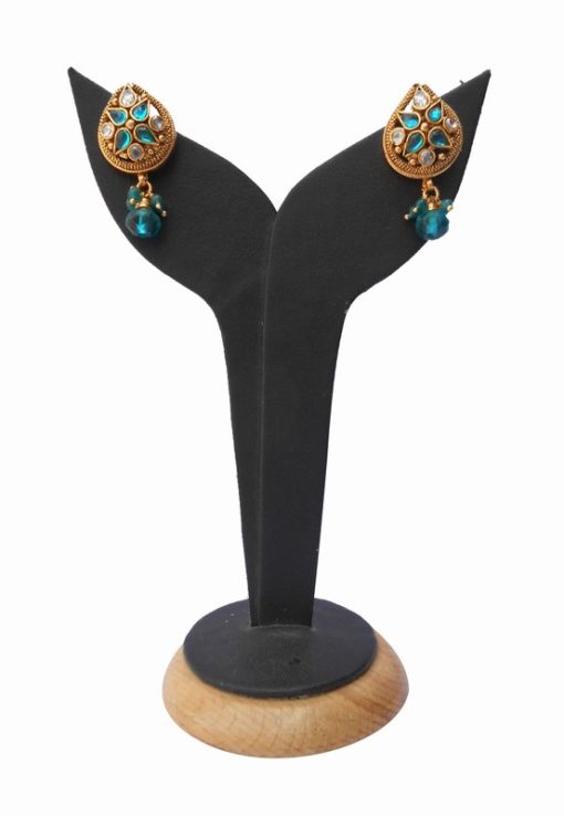 Elegant Semi Precious Turquoise Stones Polki Earring from India-0