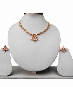 Designer American Diamond Necklace Set with Earrings in Cubic Zerconium Srines-0