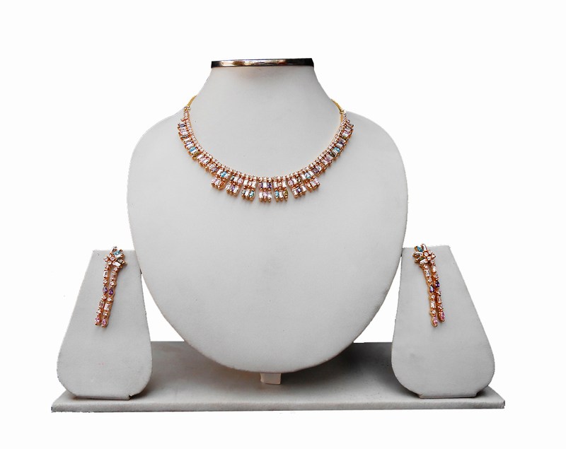 Beautiful Multicolored Cubic Zerconium American Diamond Necklace Set with Earrings-0