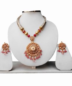 Beaded Bridal Jewellery Pipe Necklace Set with Polki Pendant and Earrings for Women-0