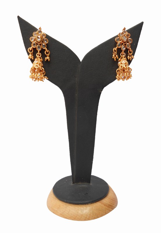 Classic Fashion Earrings in White Colored Polki Stones and Antique Polish-0