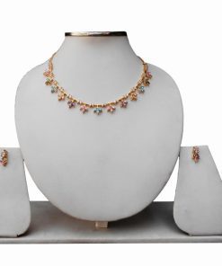 Designer Fashion Necklace With Earrings in Multicolored Cubic Zerconium Stones-0