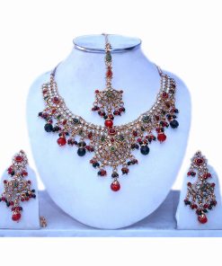 Buy Designer Polki Necklace Set With Earrings amd Tika for Party Wear-0