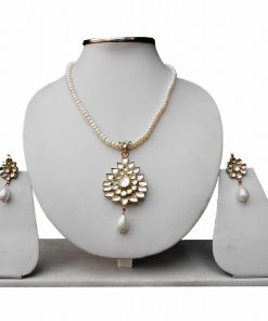 Designer White Beads Fashion Pendant Set With Fashion Earrings From India-0