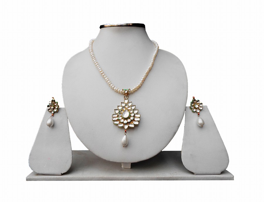 Designer White Beads Fashion Pendant Set With Fashion Earrings From India-0