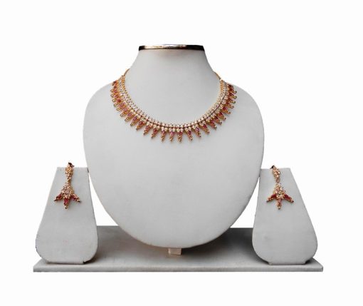 Elegant Designs American Diamond Necklace Set with Earrings for Ladies-0