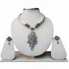 Elegant Pipe Necklace with Blue Stone Embellished Victorian Pendant and Earrings-0