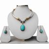 Elegant Semi Precious Turquoise Stone Necklace Pendant Set With Earrings for Wedding-0