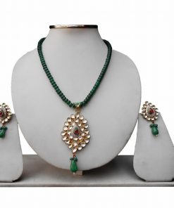 Gorgeous Designer Green Stone Wedding Pendant Set with Matching Earrings -0
