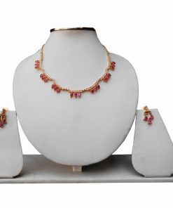 Gorgeous Party Wear Necklace Set with Earrings in Red and White Stones-0