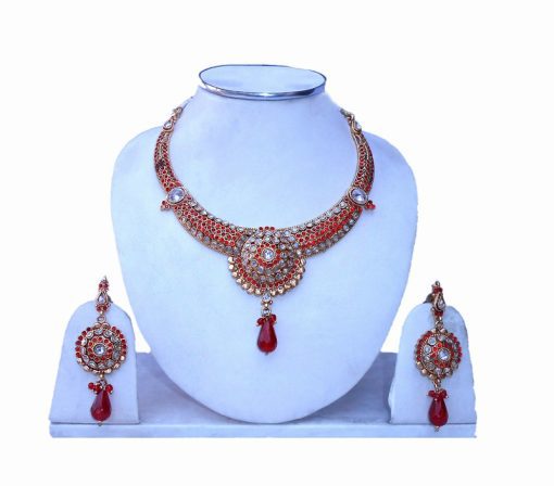 Fancy Party Wear Polki Necklace Set With Earrings for Special Occasion-0