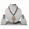 Buy Wedding Pendant Set in Green and Red Kundan Stones and Beads-0