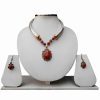 Semi Precious Red Stone Pendant Pipe Necklace Set with Earrings for Women-0