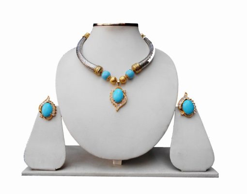 Turquoise Beaded Pipe Necklace Set with Fashion Pendant and Earrings for Women-0