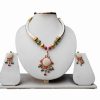 Pipe Necklace Set with Ruby, Emerald and Pearl Stones in Gold Plated Pendant and Earrings-0