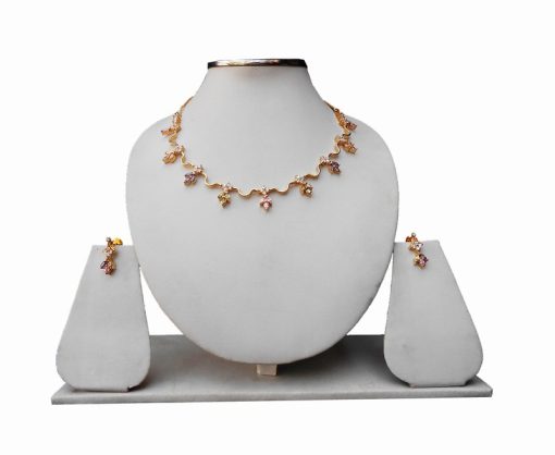 Traditional Indian American Diamond Bridal Necklace Set with Earrings-0