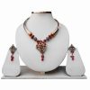 Elegant Pipe Necklace with Red and White Stone Victorian Pendant and Earrings-0