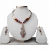 Classy Pipe Necklace with Victorian Pendant and Earrings in Red Beads from India-0