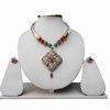 Multicolored Stone Studded Victorian Pipe Necklace Set with Earrings for Women-0