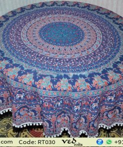 Blue Elephant Round Mandala Tapestry