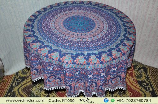 Blue Elephant Round Mandala Tapestry