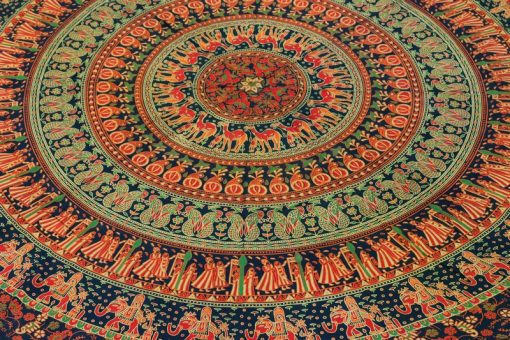Orange & Green Mandala Round Tapestry